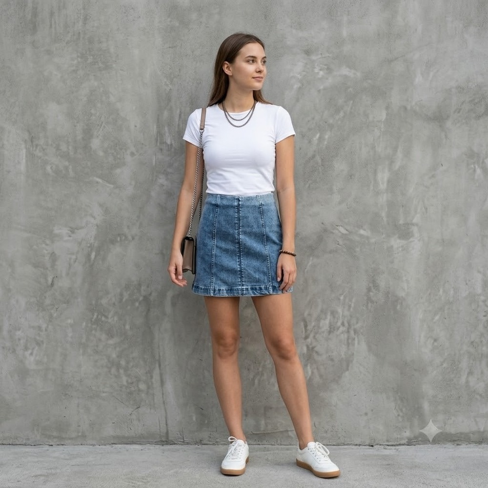 Newbury Kustom Mini Skirt Womens Blue Size L Denim Back‎ Zip Seamed Casual